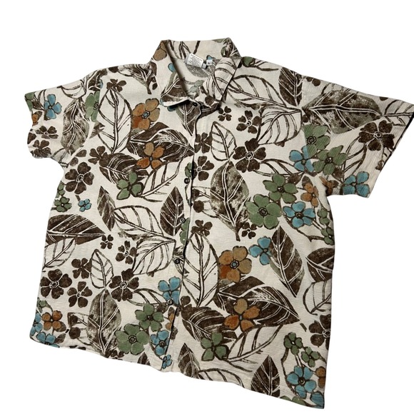Hot Cotton by Marc Ware Leafy Floral Button Up Shirt Women L Cotton Spring - Picture 11 of 12